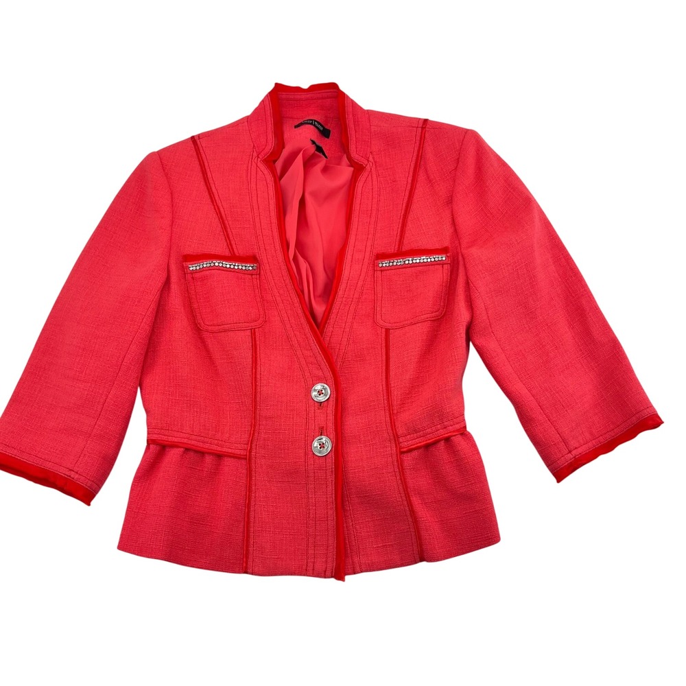 White House Black Market Coral Pink Peplum Blazer Rhinestone Pocket Size 10